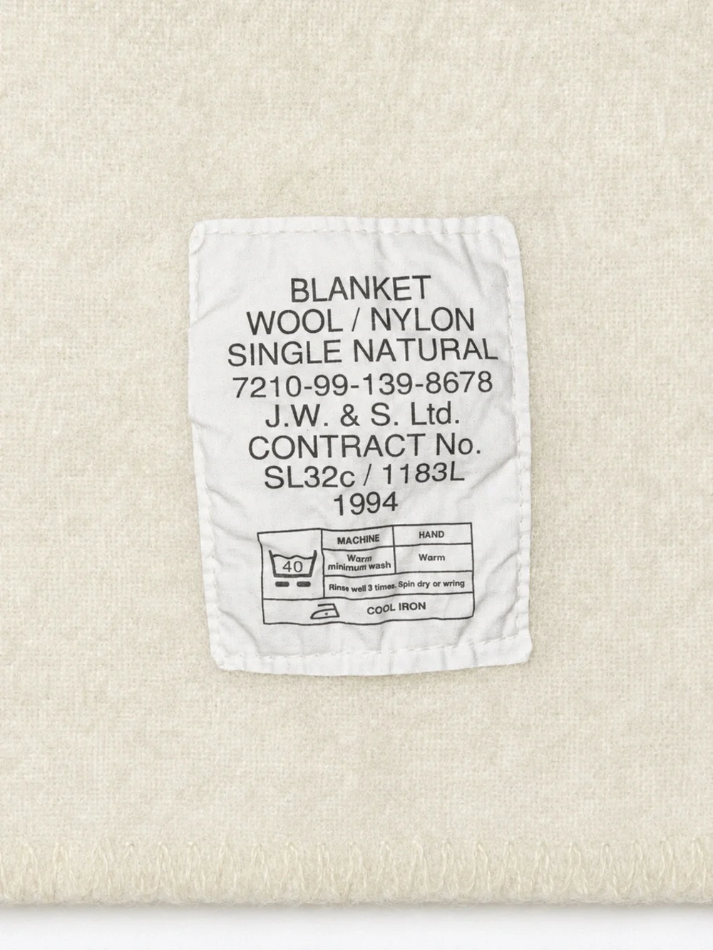 1994 British Military Wool Blend Youth Camp Blanket Natural 46 x90